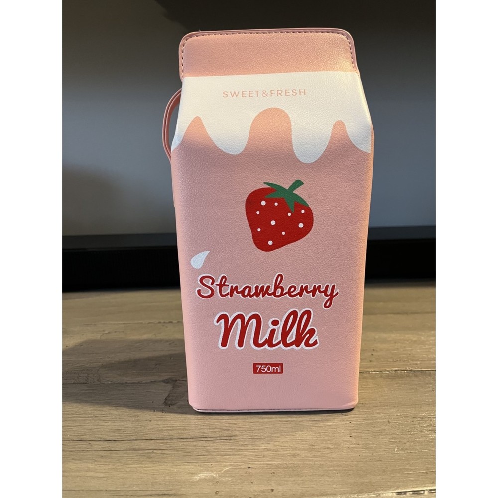 Strawberry Milk Carton Shaped Bag with strap